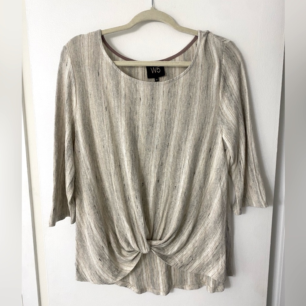 Neutral sandal wood beige rayon ￼ tie knot blouse